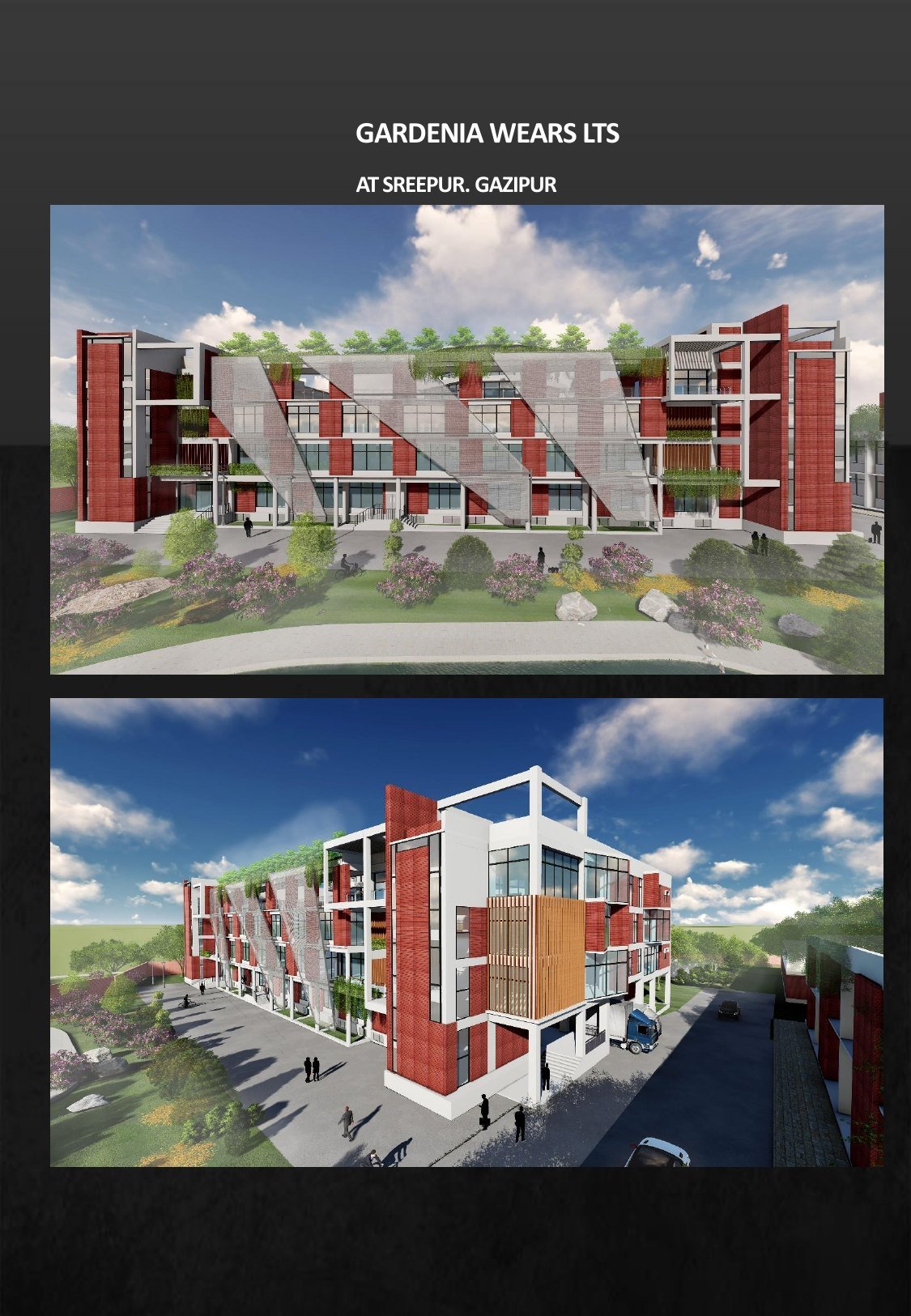 Exterior renderings of Gardenia Wears building